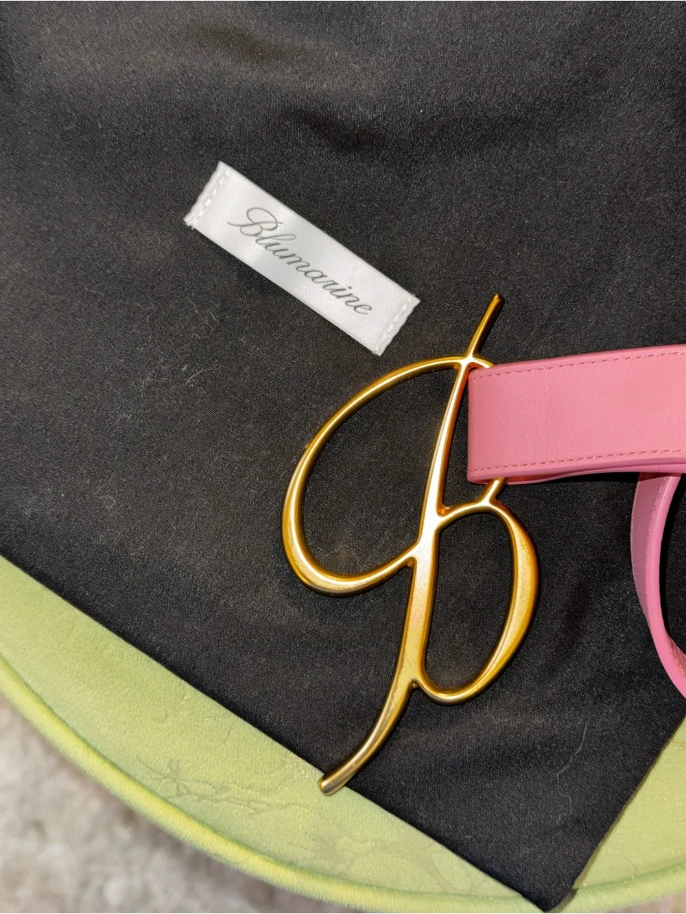 Blumarine Pink Leather Belt with Gold Logo Buckle